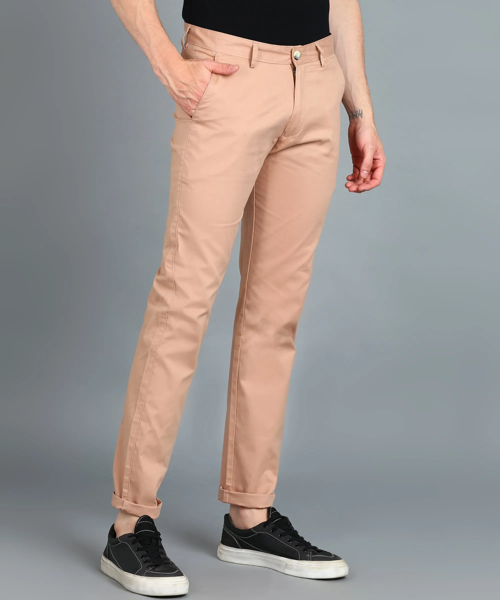 Men's Purple Cotton Light Weight Non-Stretch Slim Fit Casual Trousers