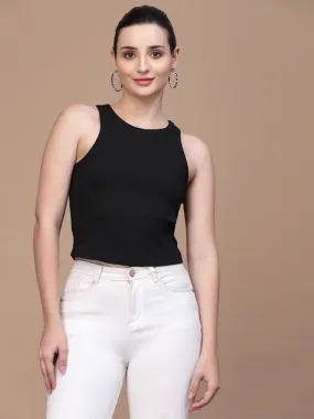 Odour Free Sleeveless Round Neck Crop Top For Women