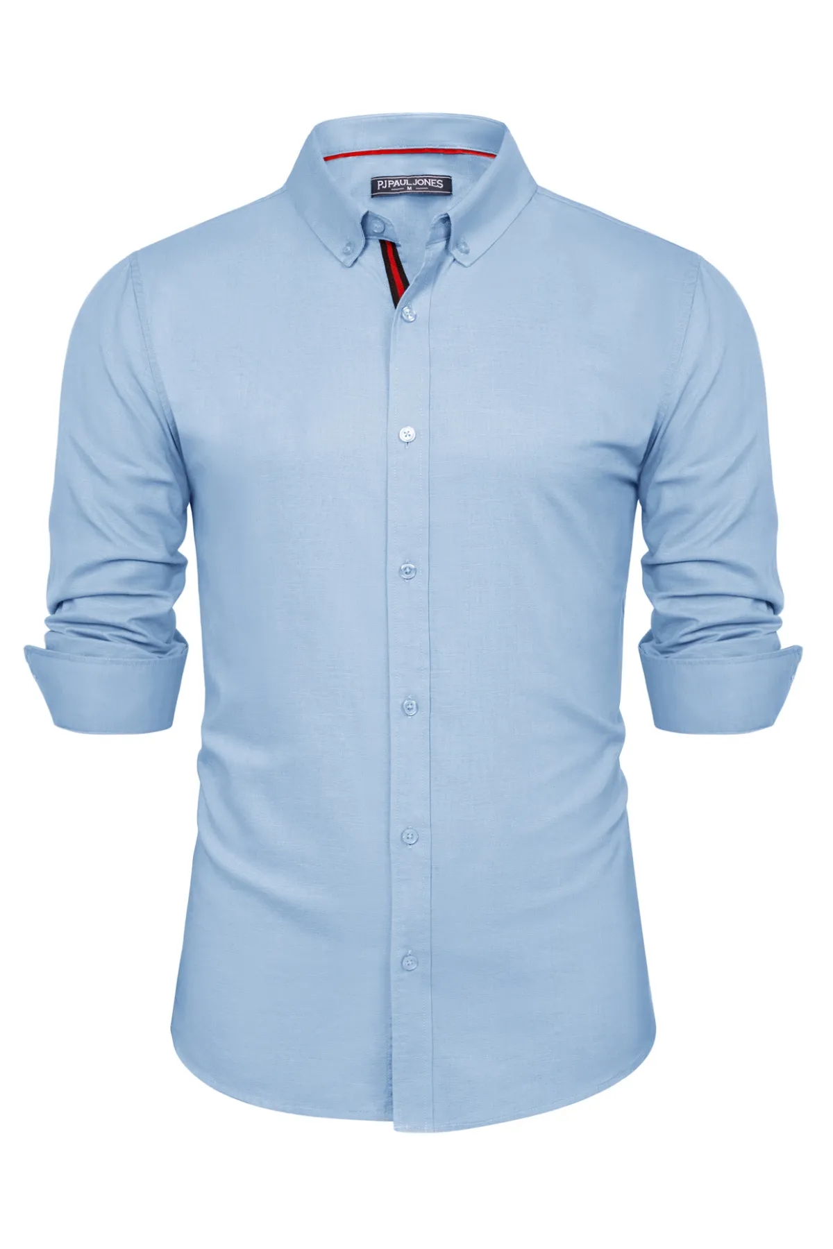 PJ Men Breathable Cotton & Linen Shirt Long Sleeve Button-Down Collar Tops