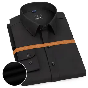 Plain Cotton Blend Solid Shirts Black