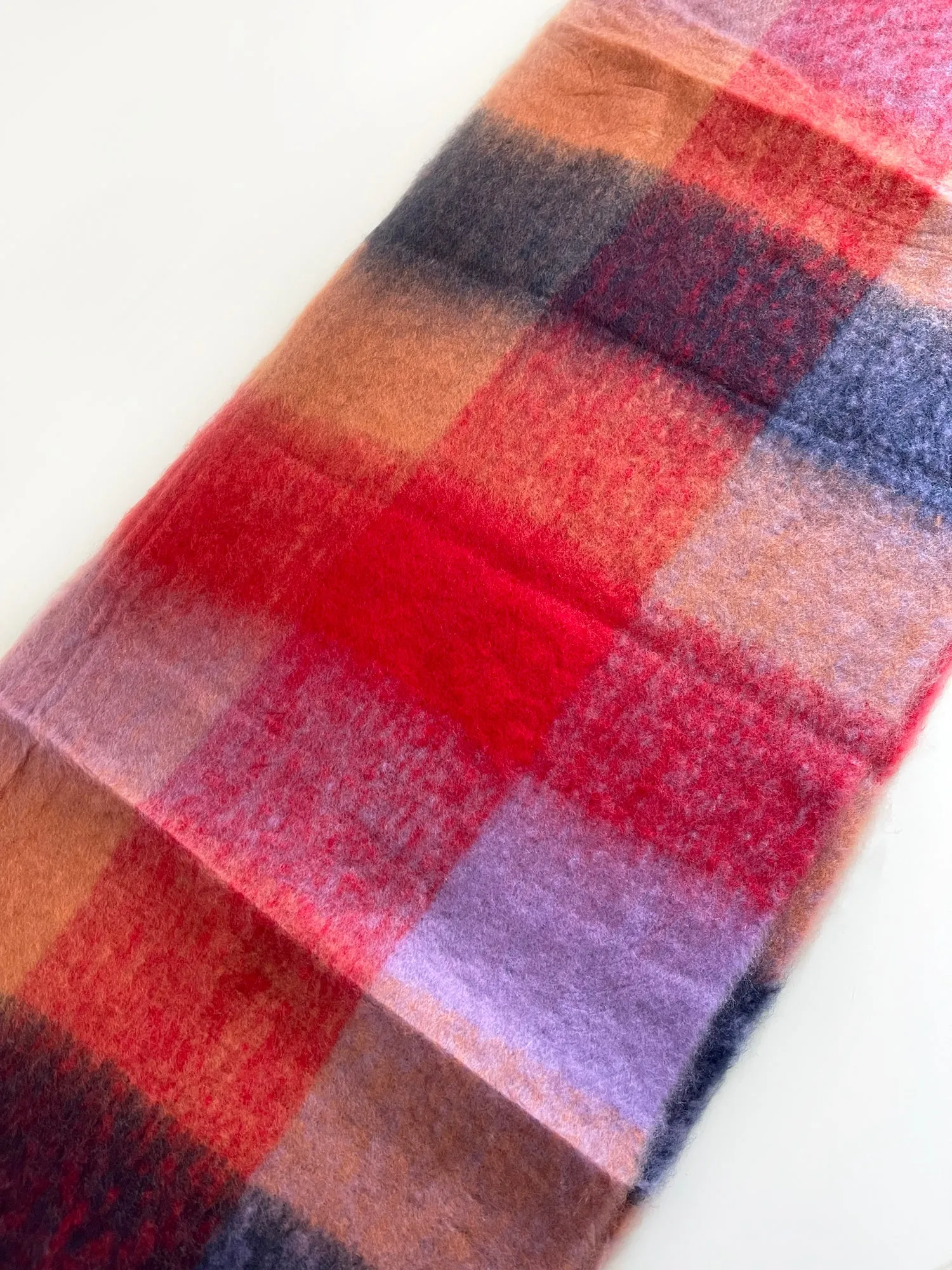 RED CHECKED WOOL RAINBOW BLANKET SCARF OVERSIZED WINTER SHAWL WRAP