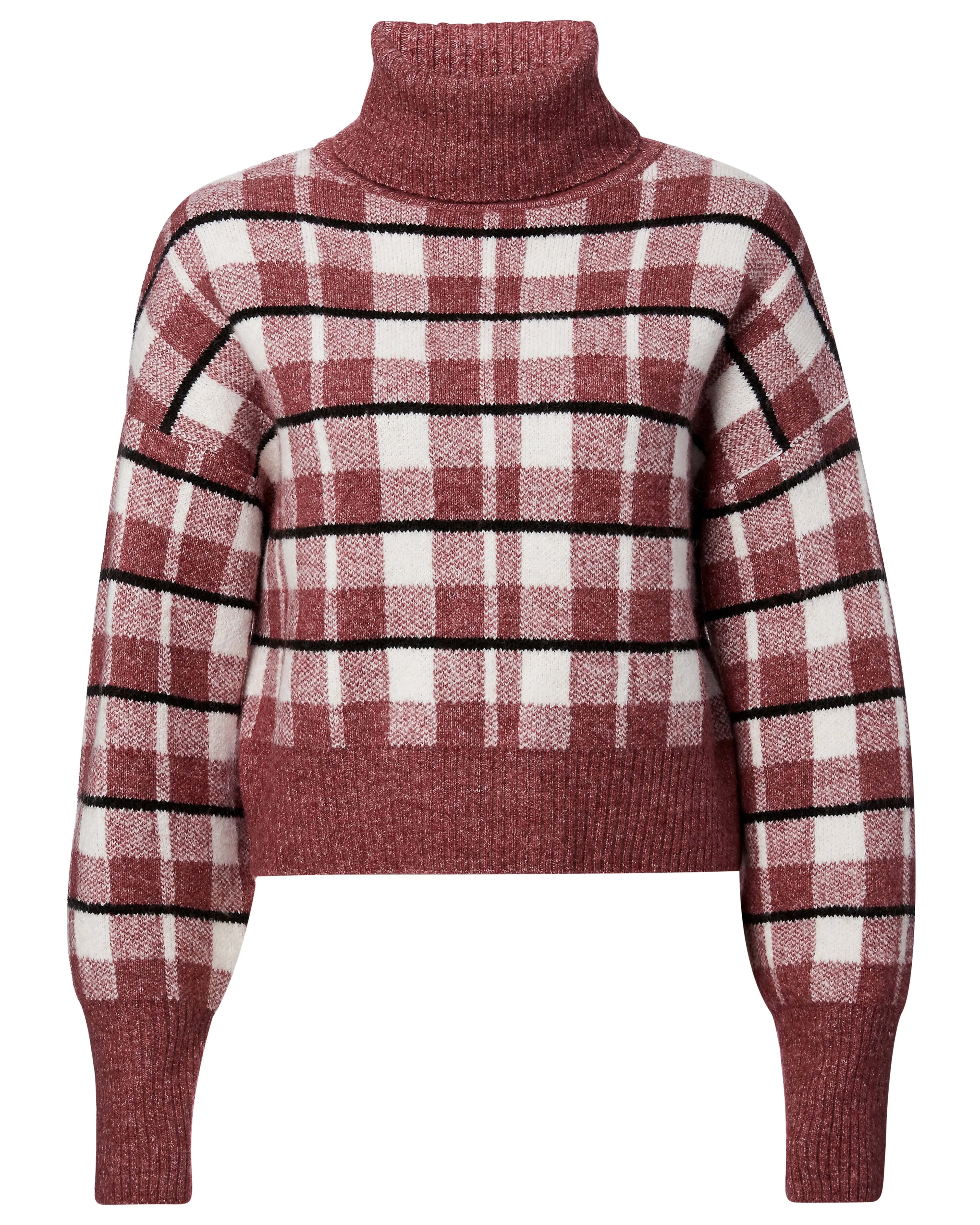 Remi Women's Turtleneck Sweater in Windowpane Plaid - SW0557F