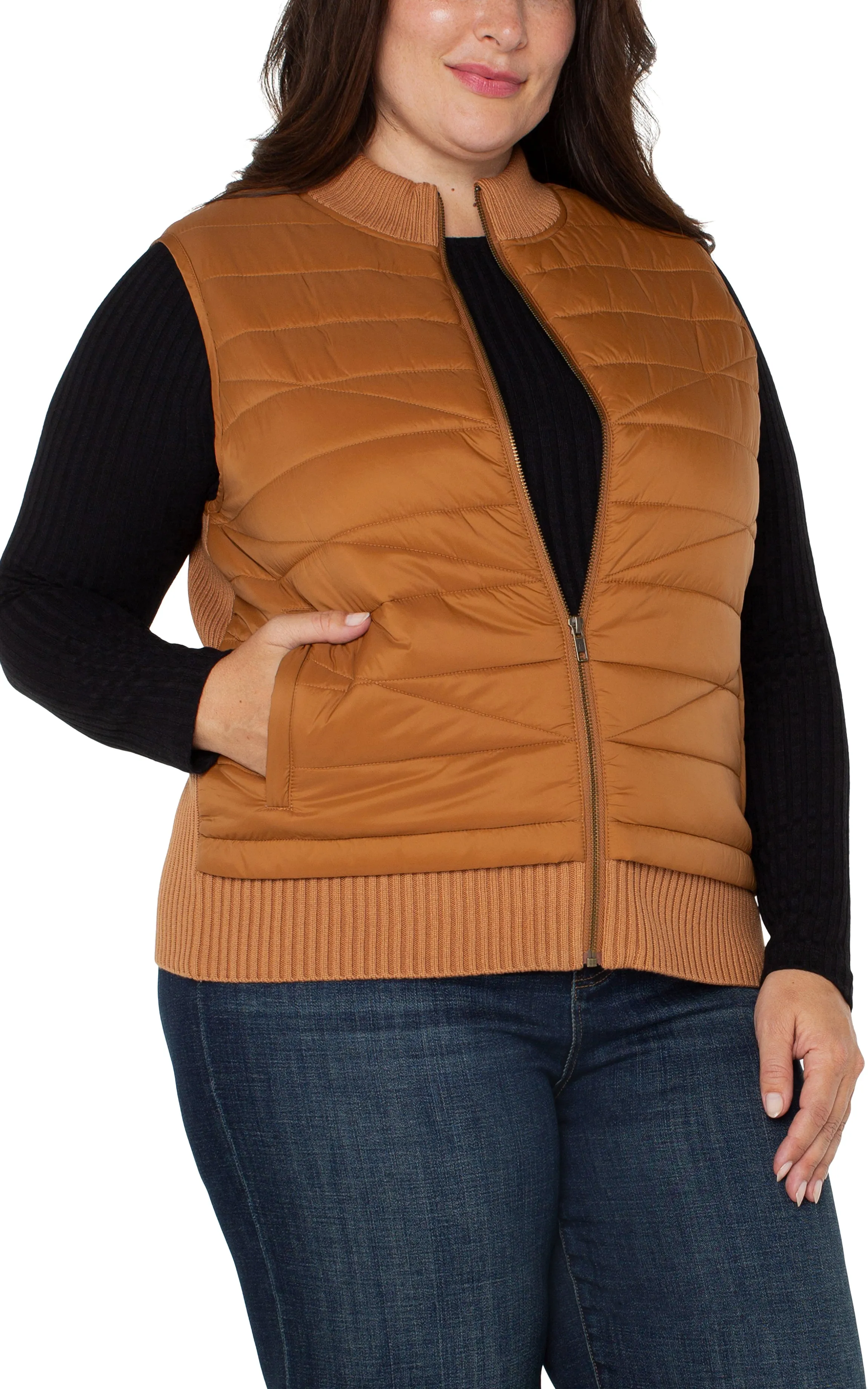 SLEEVELESS QUILTED FULL ZIP SWEATER VEST