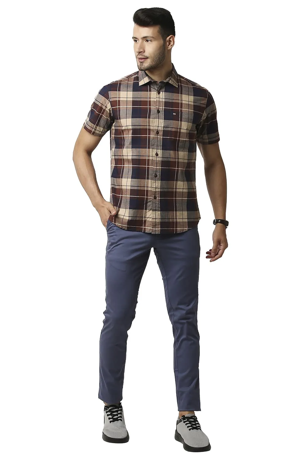 Slim Fit Oxford Checks Halfsleeves Shirt