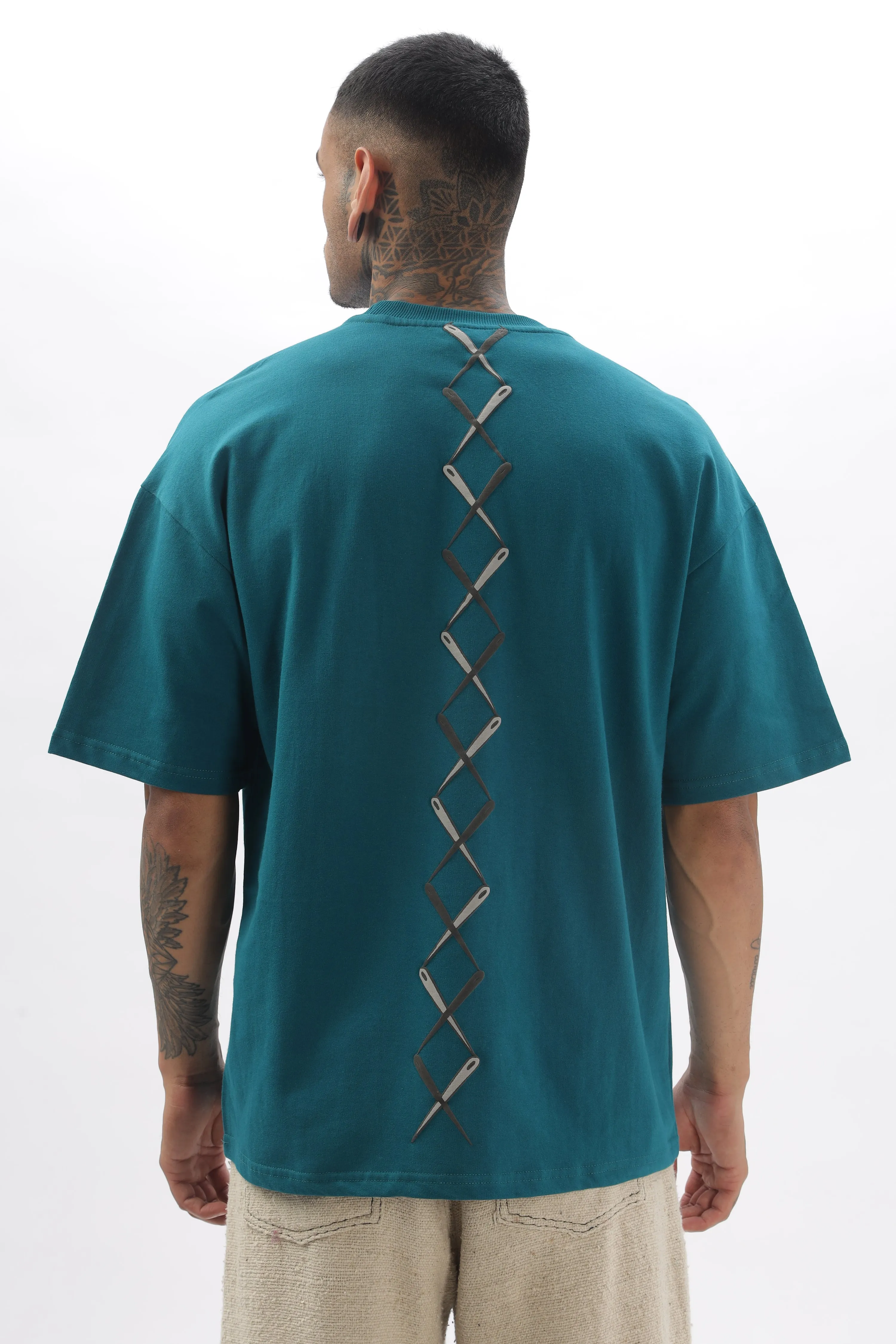 Spineline Peacock Green Dropshoulder T-Shirt