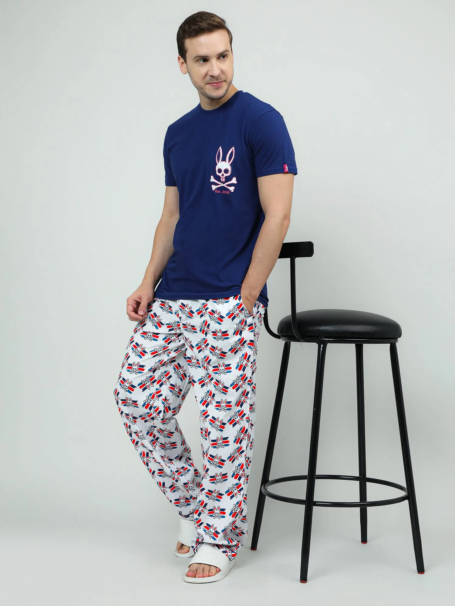 White Cotton Printed Lounge Pants